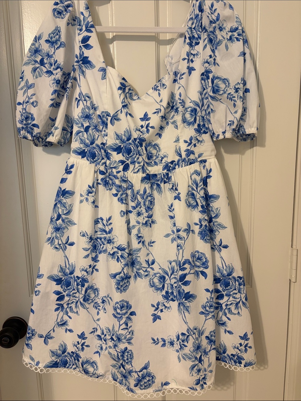 White Dress with Blue Floral Print